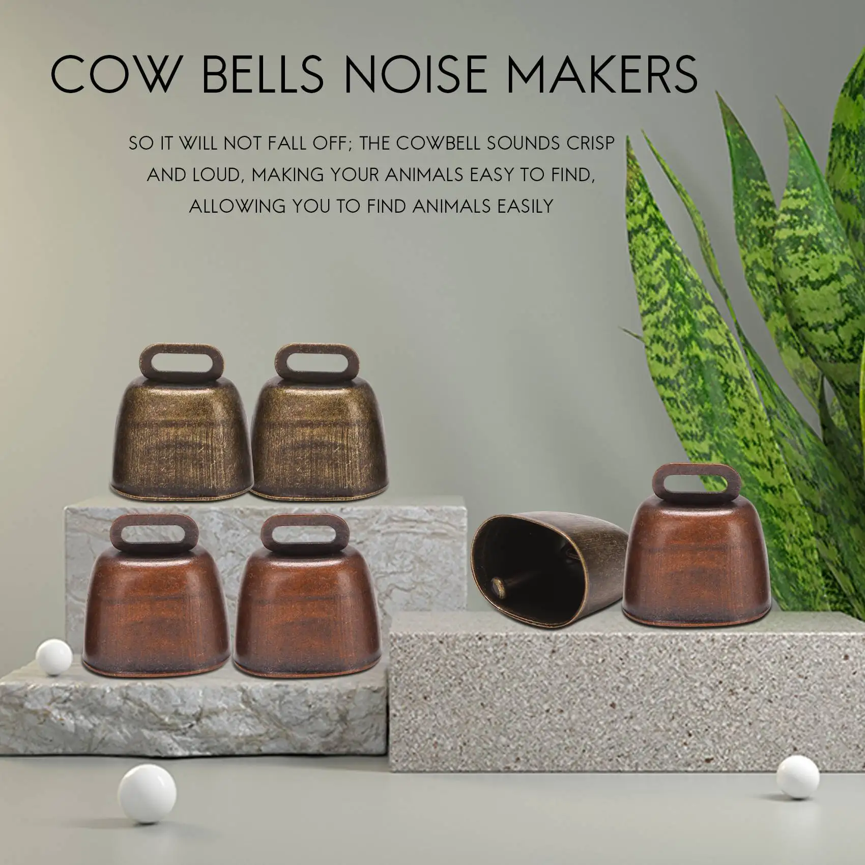 6 Pcs Metal Cow Bell, Cowbell Retro Bell for Horse Sheep Grazing Copper, Cow Bells Noise Makers