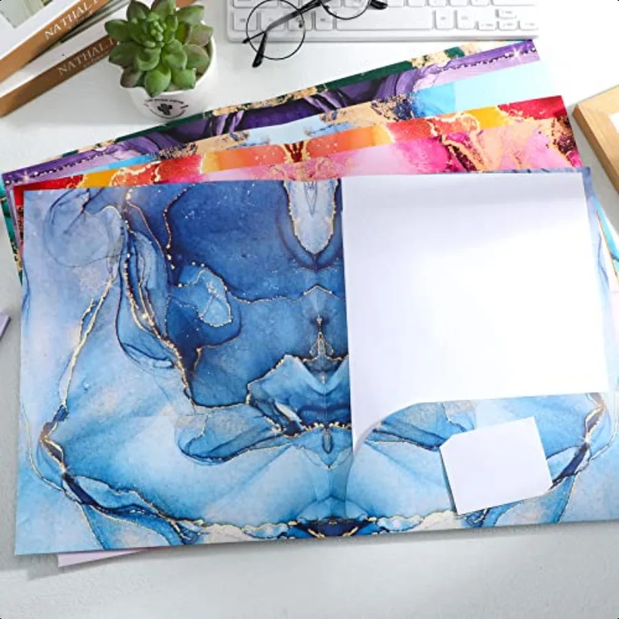 24 قطعة مجلد جيب رخام 2 12 × 9.6 بوصة مجلدات ملفات لطيفة مجلدات زخرفية مع جيوب حجم الحروف المجلدات المدرسية Colorf