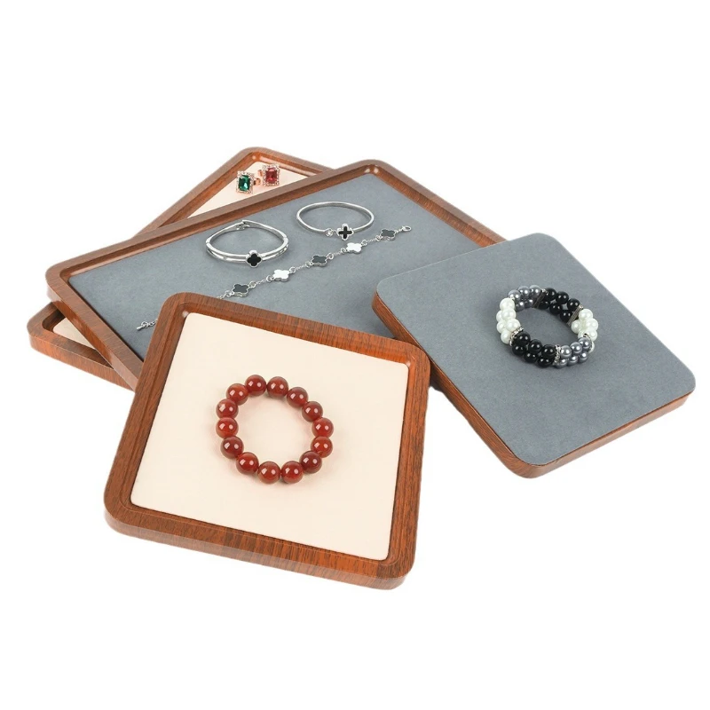 علبة مجوهرات خشبية الحد الأدنى الأقراط حلقة تخزين الصواني المجوهرات مكافحة القلائد سوار عرض البليت عرض المجوهرات