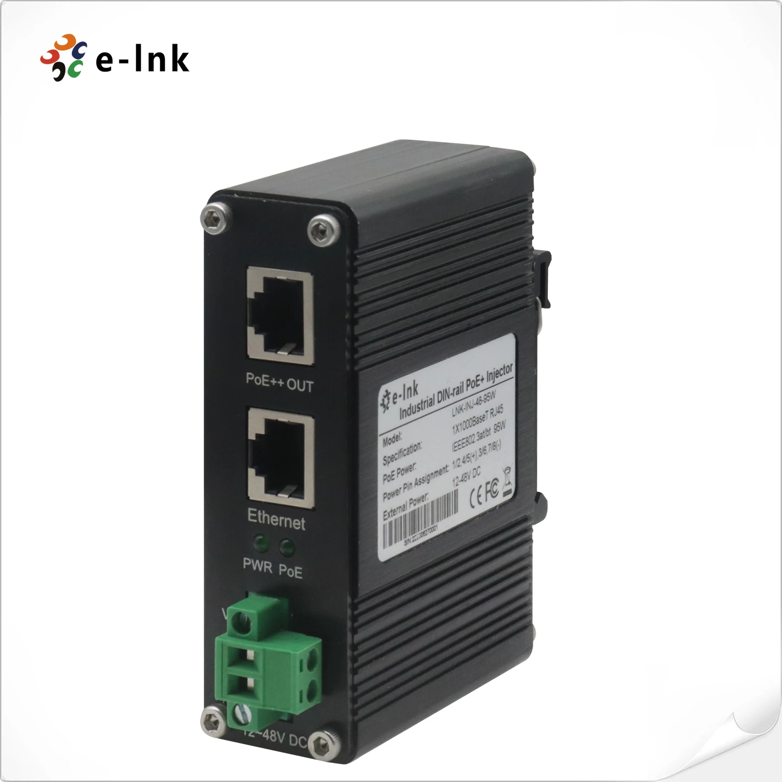 อินเจคเตอร์ PoE กิกะบิตอุตสาหกรรม 10/100/1000Mbps 12-48V DC 95W