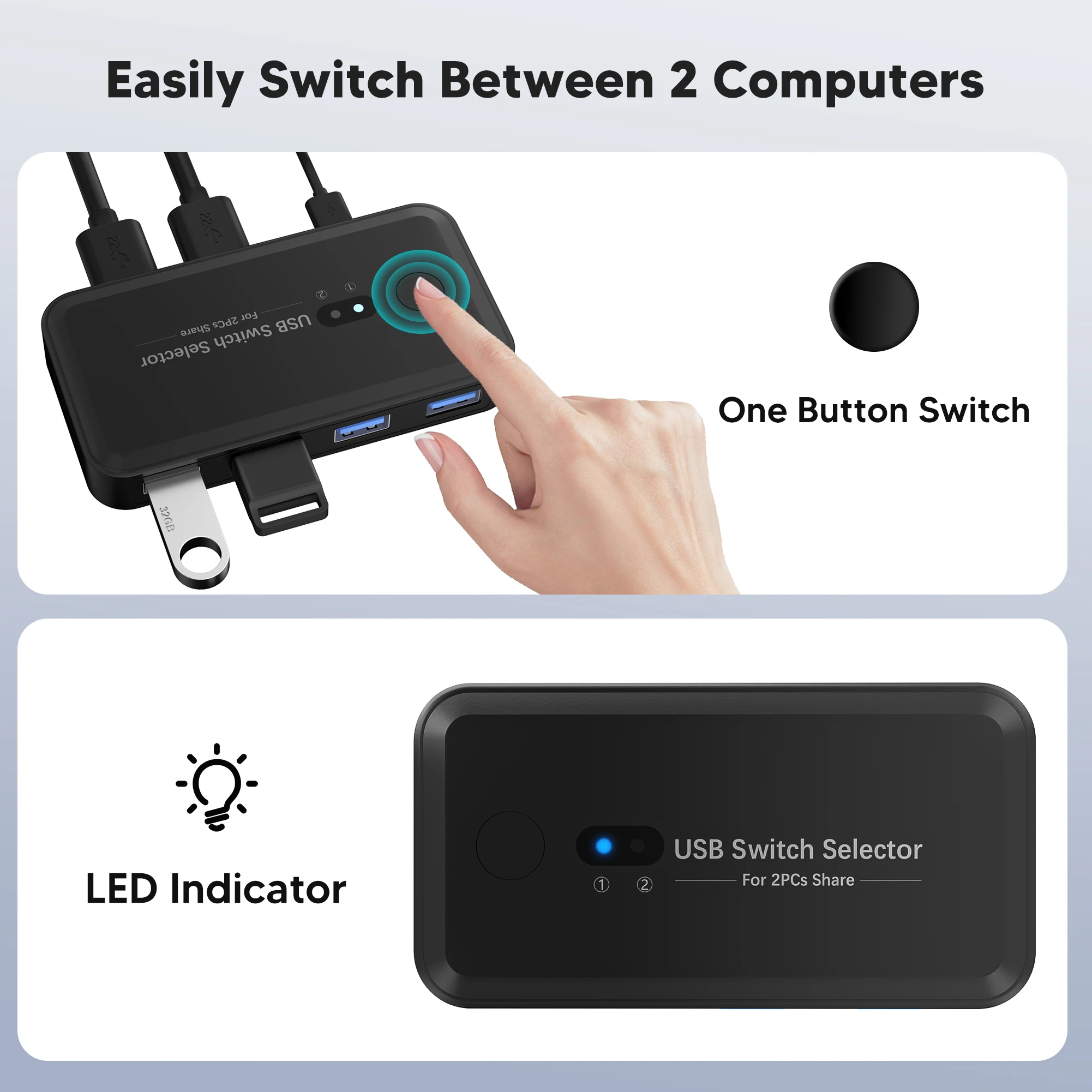 

4-Port USB 3.0 KVM Docking Station Switch Printer Sharing Device USB Splitter Network Adapter for PCs Or Mainframes