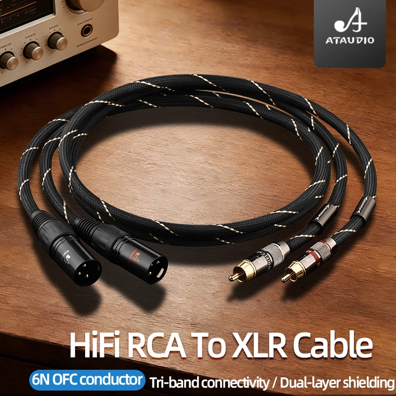 ATAUDIO One Pair HiFi RCA to XLR Audio Cable 6N OFC Double Shielding 2RCA Male to 2XLR Male/Female  for DVD Amplifier Speaker