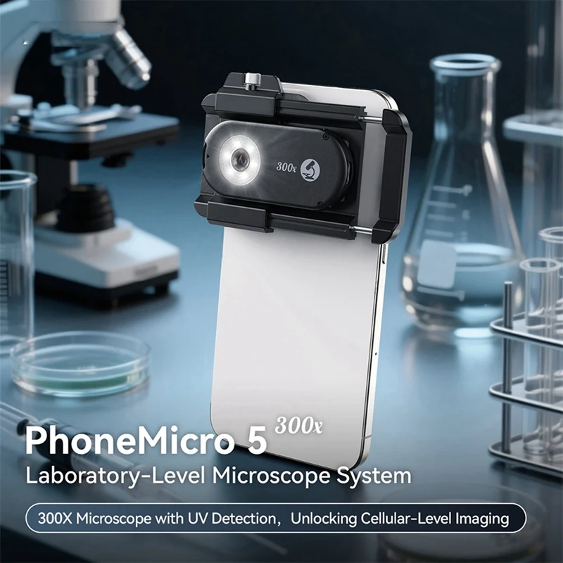 Phone Microscope with CPL Lens LED Light, 300x Zoom Clip on Phone Camera Lens with UV 365nm Identification Instrument-A86Z