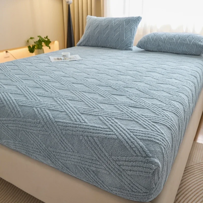 Warm Fleece Elastic Fitted Bed Sheet Thermal Winter Sheet Bedspread on the Bed Mattress Topper Protector Cover Bedsheet