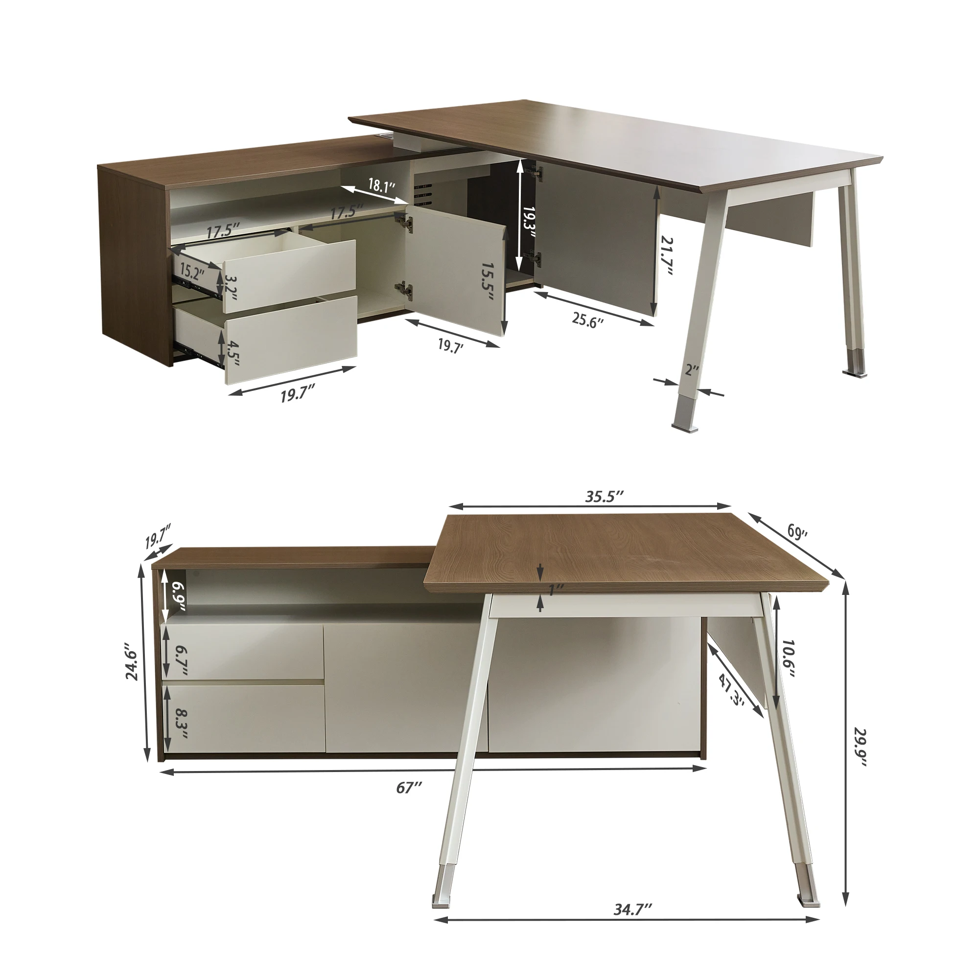 مستودع الولايات المتحدة في الخارج شحن مجاني مكتب تنفيذي كبير الحجم خشبي فاخر وحديث على شكل حرف L