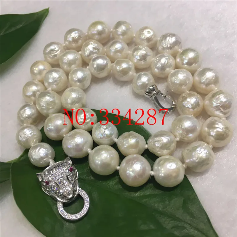 

NEW HUGE NATURAL 9-10 MM australia seas of the south white pearl necklace 19 " leopard clasp