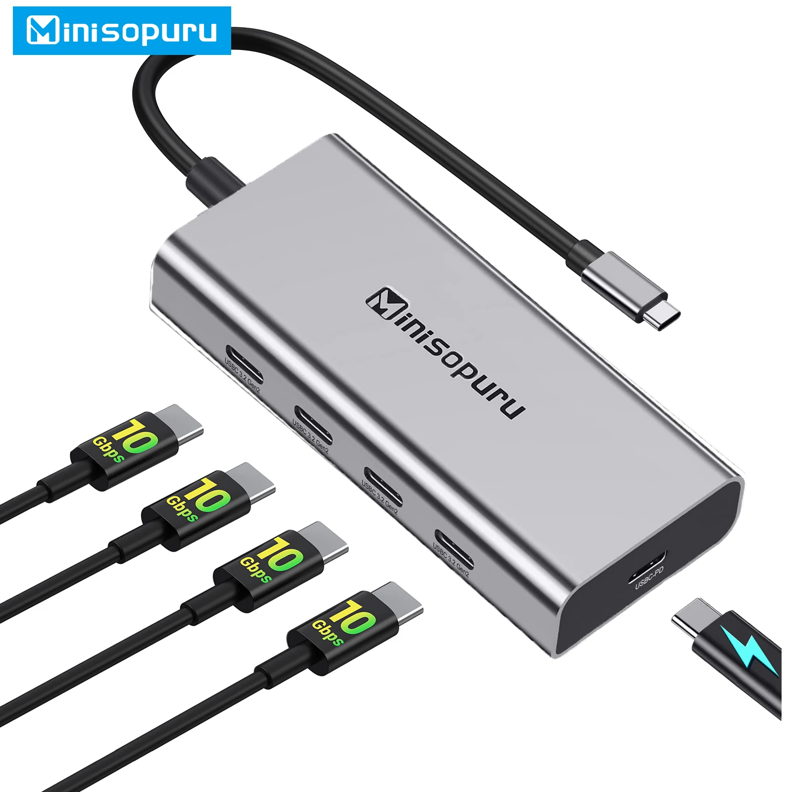 Minisopuru 허브 USB C 허브 5 포트 10 Gbps Type C to USB C 3.2 Gen 2 PD 100W Multiport Adaptador for MacBook Pro Chromebook iMac XPS USB 3.0 HUB