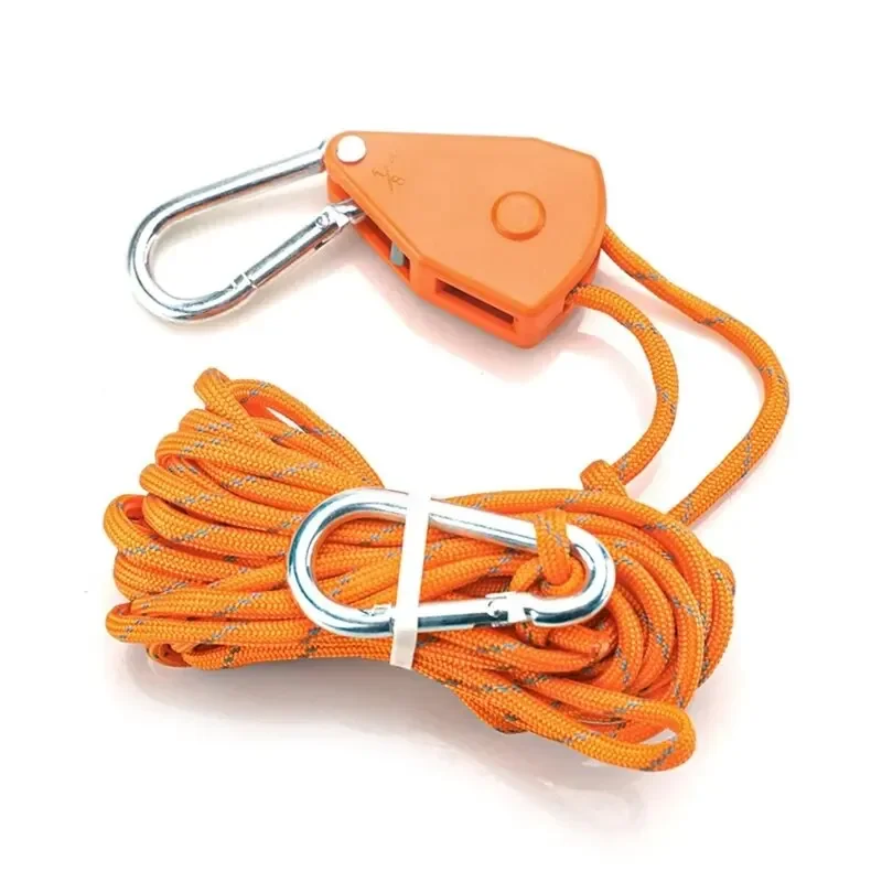 Adjustable 8inch Lanyard Hanging for Outdoors Camping Grow Plant Lamp Rope Ratchet Hanger Pulley Lifting Pulley Hook