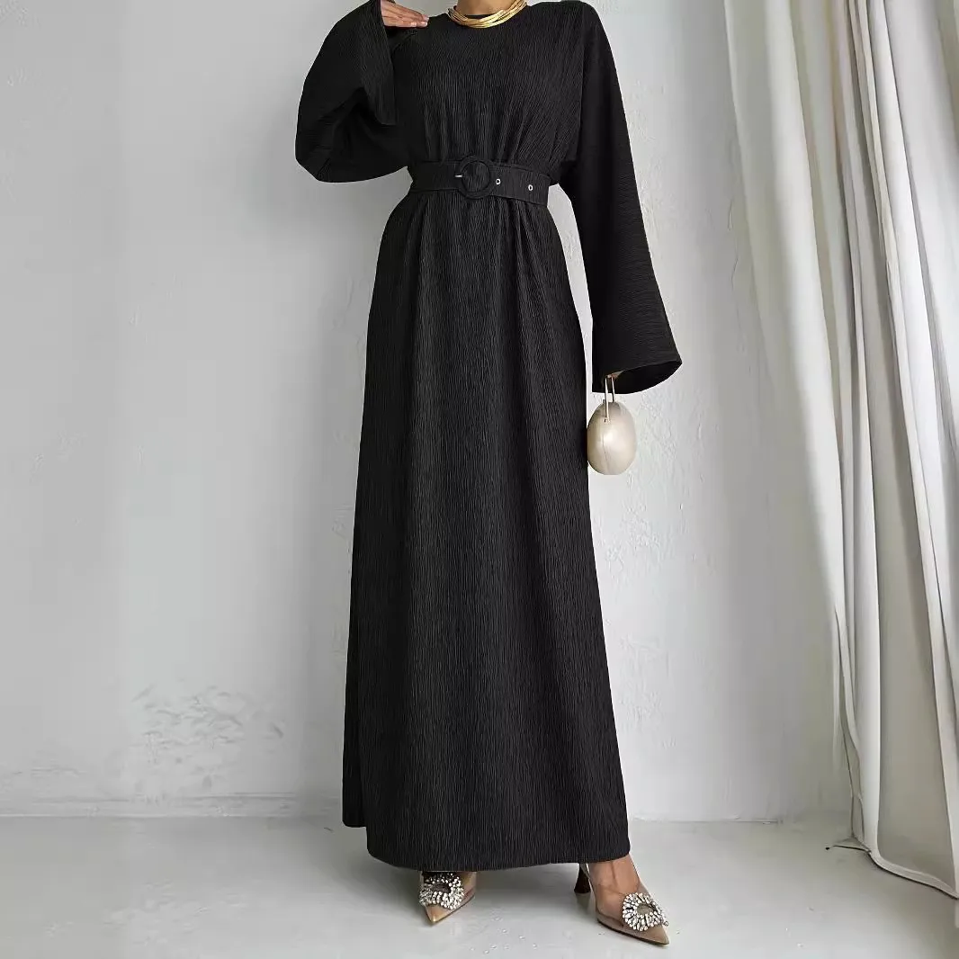 Nouveauté robes de mode musulmane couleur unie ceinture mode Robe longue femmes musulmanes taille haute Robe Abaya femmes Robe musulmane