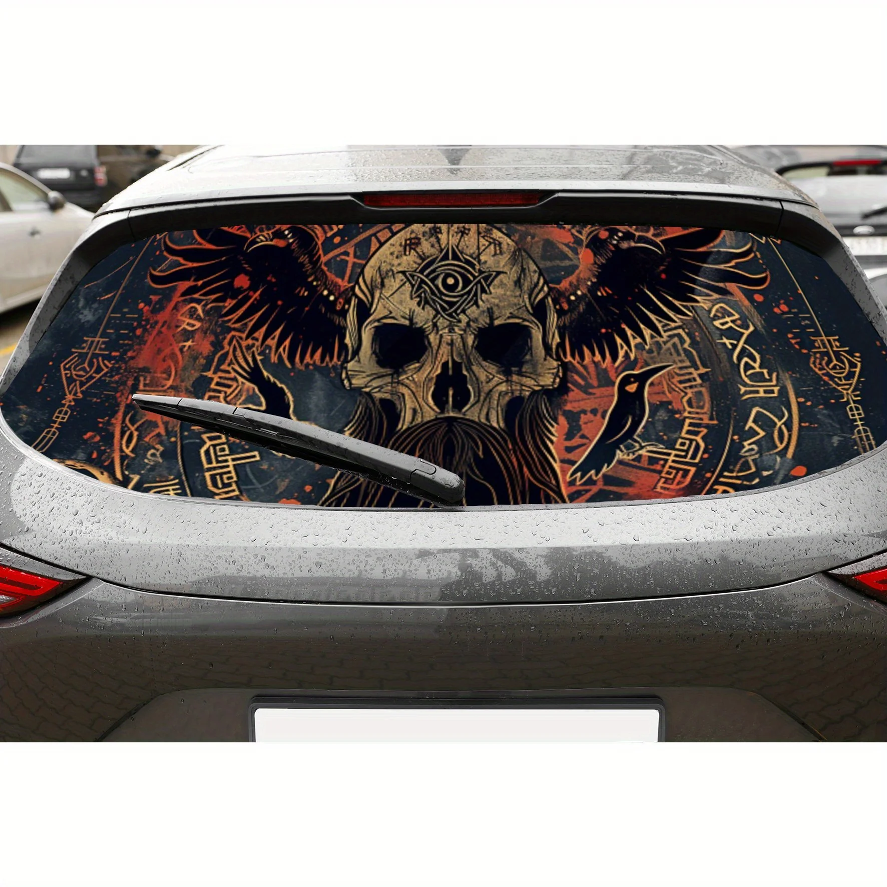 

Viking Rune Skull PVC Perforated Car Vinyl Wraps, Durable Car Rear Windshield Sticker, Waterproof Car Rear Window Decal, Privacy