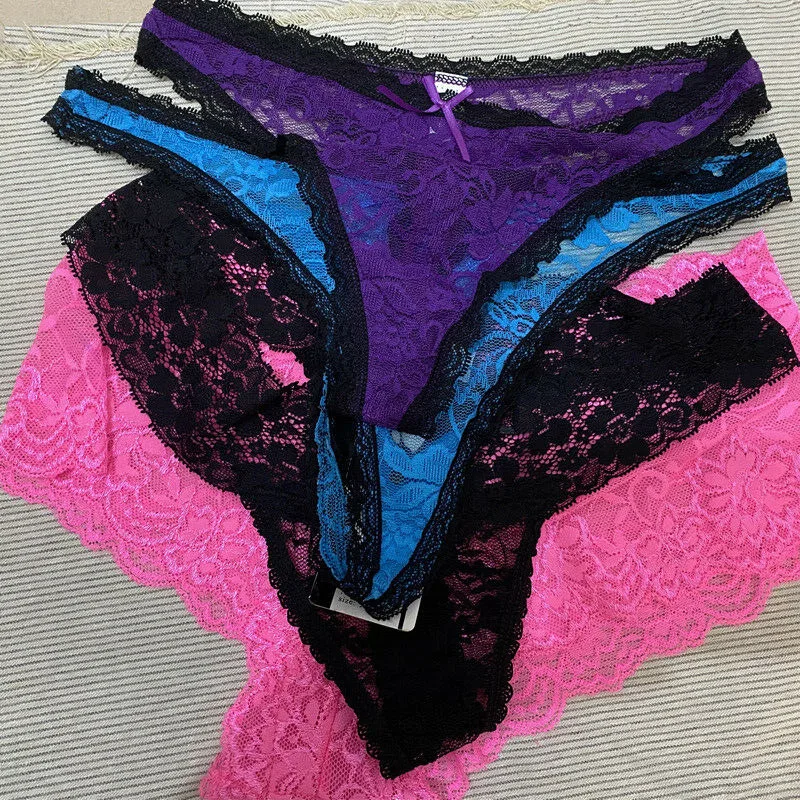 

Sexy Lace Floral Thong Ladies Panties Embroidered Mesh Perspective Young Women Girls Underwear