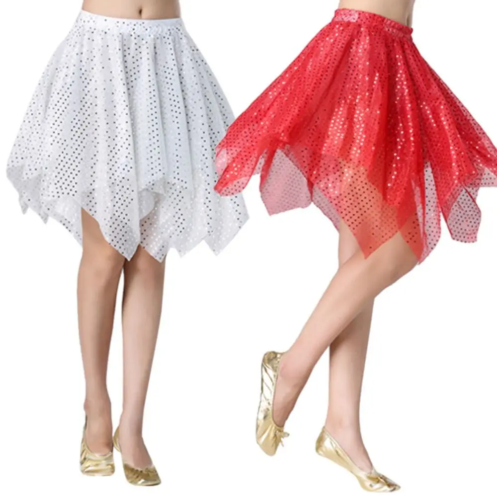 Falda de traje de baile de rendimiento de nailon, traje de danza del vientre, accesorios de danza del vientre, falda brillante con lentejuelas, disfraz de actuación