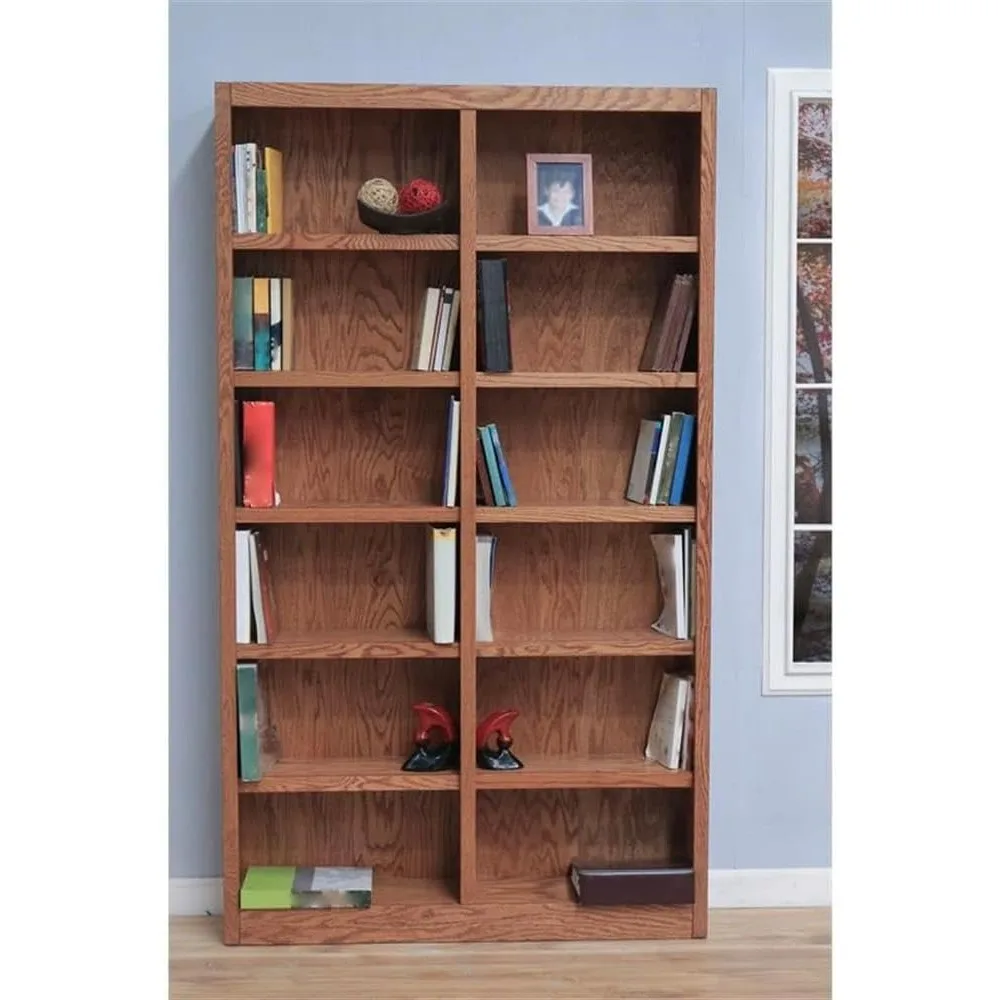 Tall 12-Shelf Double Wide Solid Wood 84