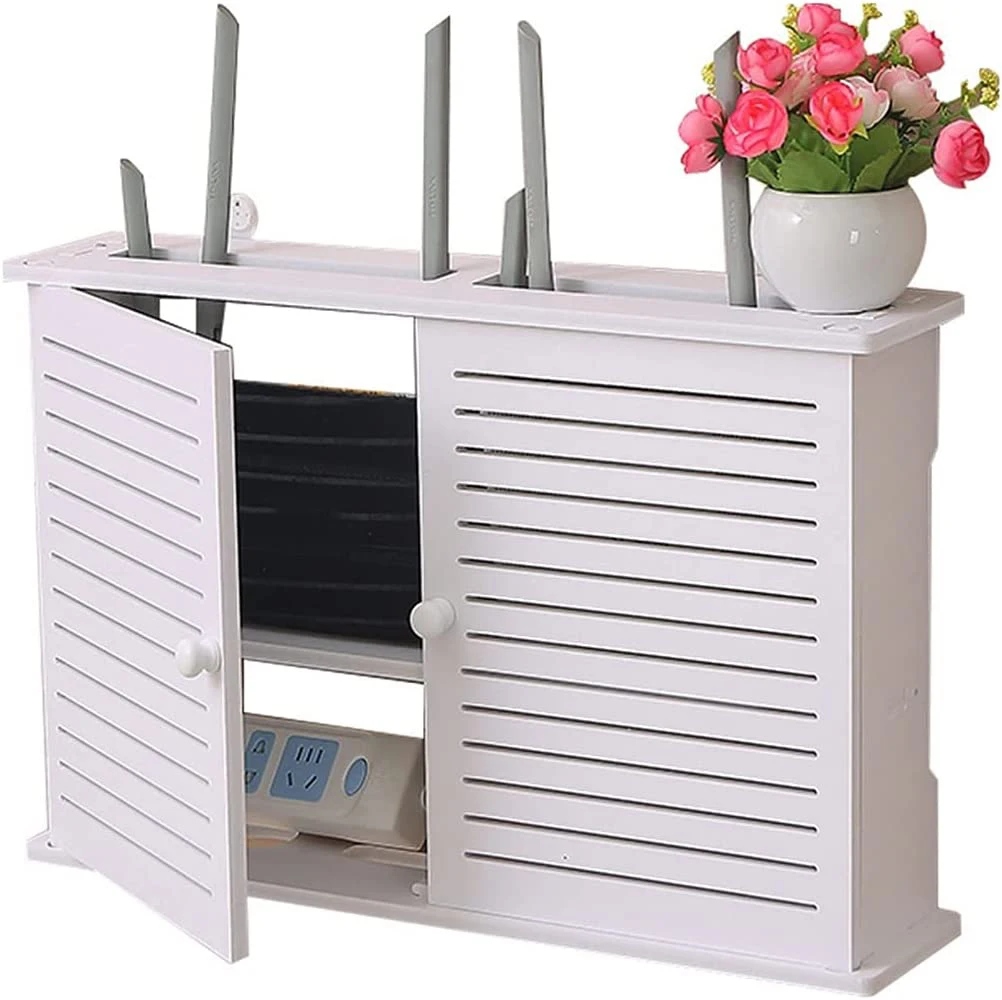 

Wall-mounted Router Storage Box with Punch-free Installation for Living Room and Office Wireless Router Socket Storage