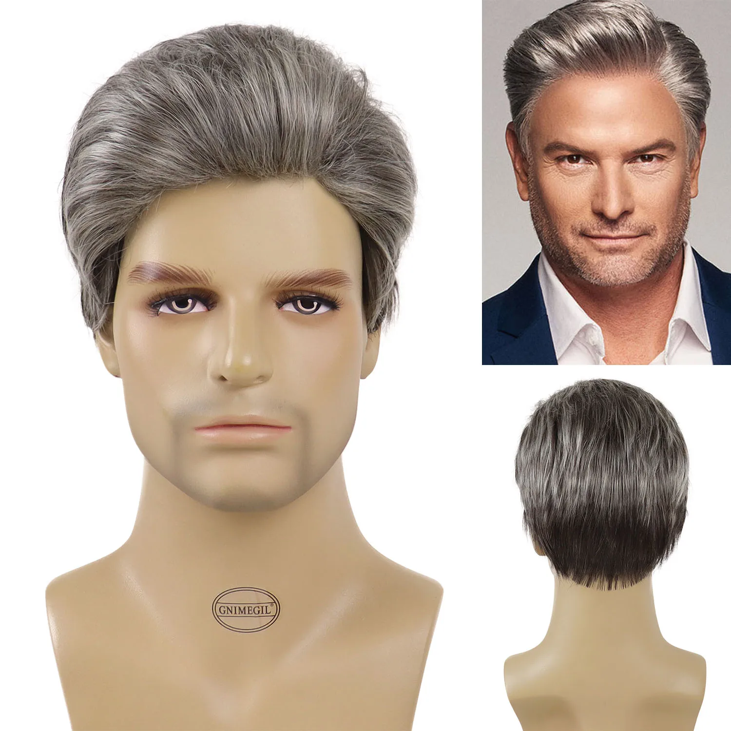

Old Man Wig Synthetic Grey White Wigs for Men Grandpa Daily Party Cosplay Natural Straight Hair Replacement Wig Heat Resistant