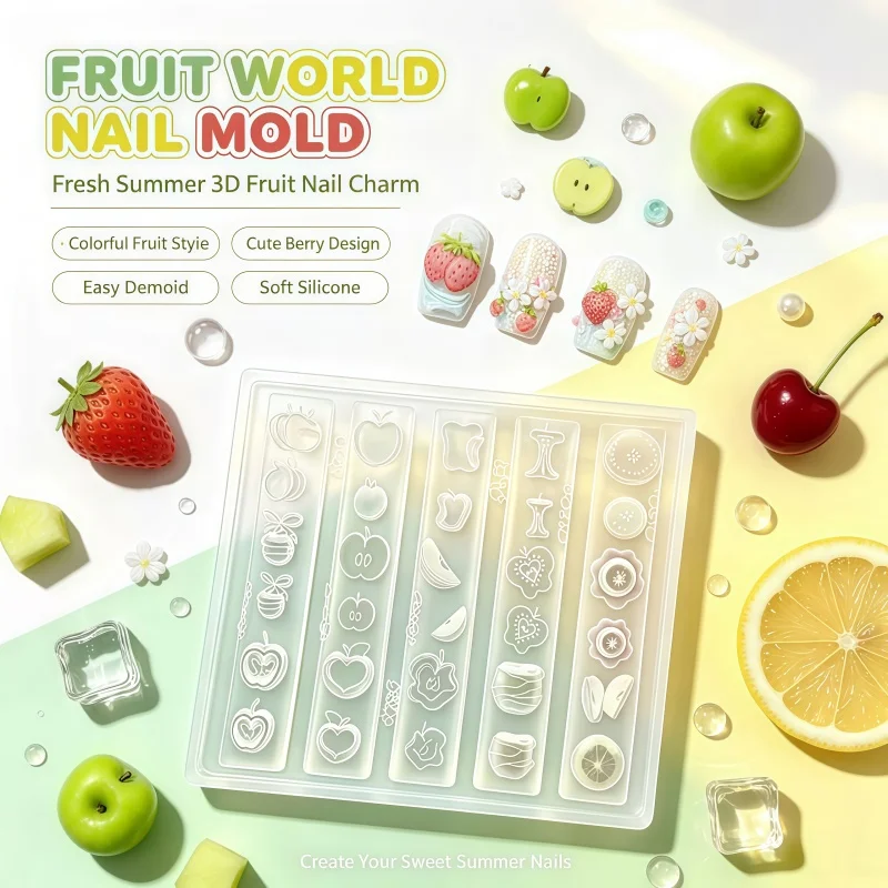 3D Fruit Basket Silicone Nail Art Mold Strawberry Orange Apple Lemon Cherry Jewelry Mold for Nail Decoration
