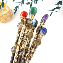 12 Zodiac Signs Natural Crystal Stones Wood Wands Wizard Princess Fairy Magic Scepter Lucky Props Accessories Handmade Jewelry
