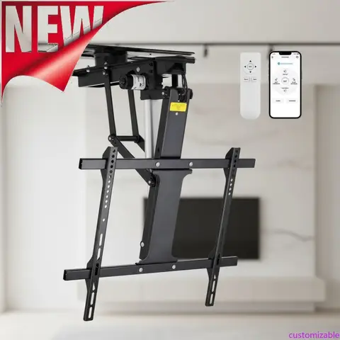 Support TV électrique au plafond avec télécommande et contrôle par application, pivotant motorisé pour écrans plats incurvés de 32 à 75 pouces