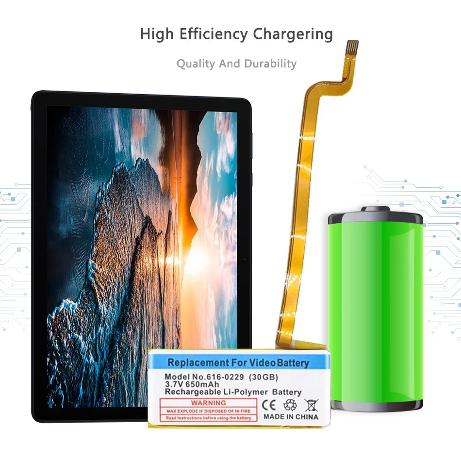 616-0229 650mAh Replacement Battery for Apple iPod classic gen 6th 7th 80GB 120GB Thin 160GB for iPod 5/5.5 gen 30 gb