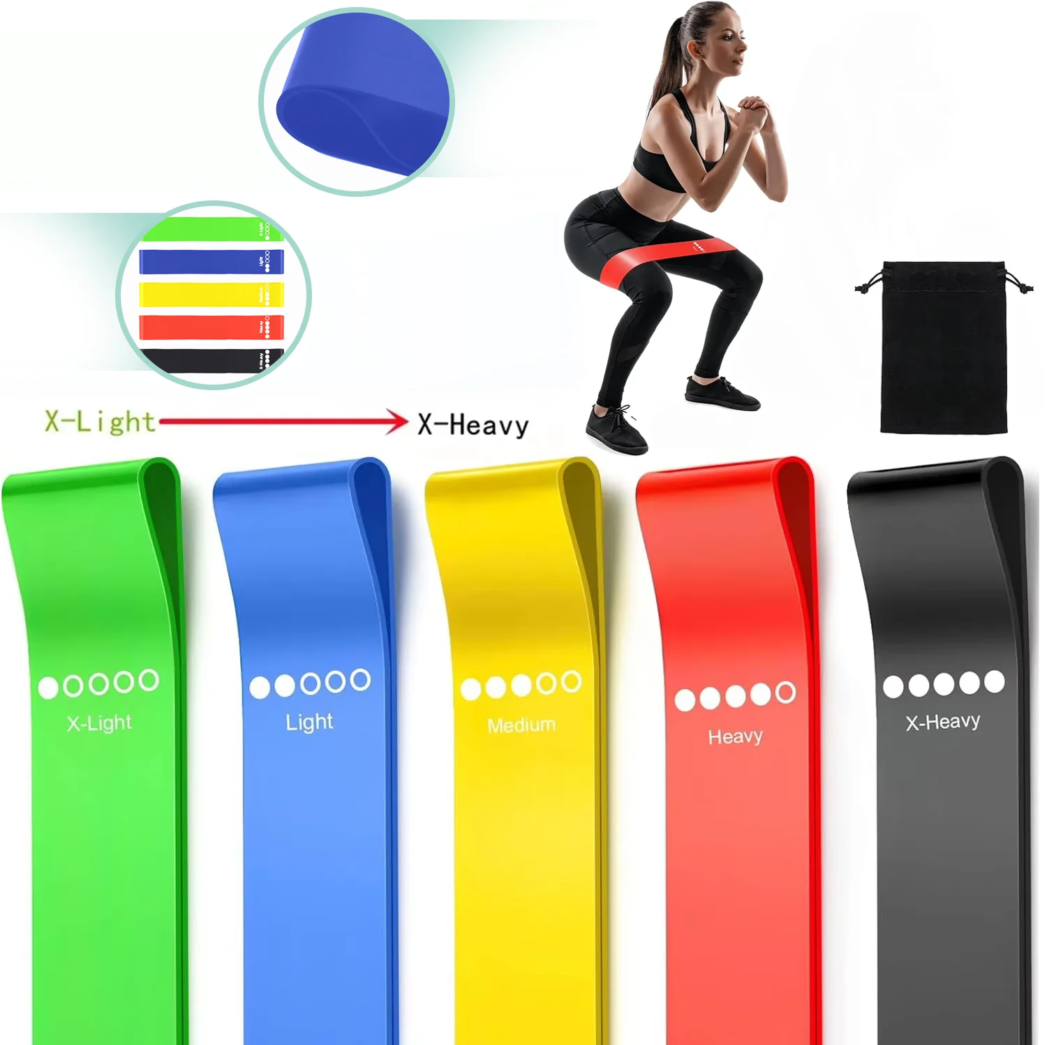 Set de 5 bandas elásticas de resistencia para fitness y yoga