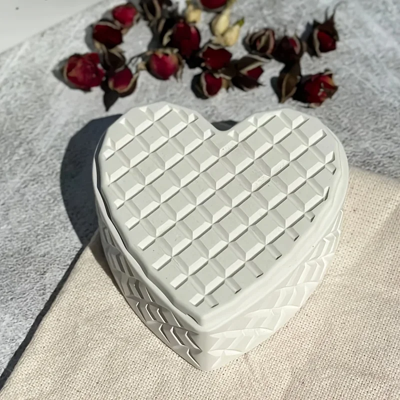 Silikonform aus Harz, mit Deckel und Rasterstruktur, herzförmige Aufbewahrungsbox, Silikonform – DIY-Form