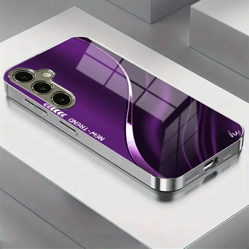Purple-textured electroplated silver glass phone case, suitable for Samsung Galaxy S26/S25/S24/S23/S22/S21 and other models.