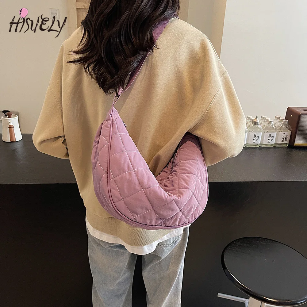 

Мода 2025 года, женская простая сумка с клецками, ромбовидная решетчатая подкладка, сумка-саквояж с регулируемым ремешком, стеганая женская сумка на ремне