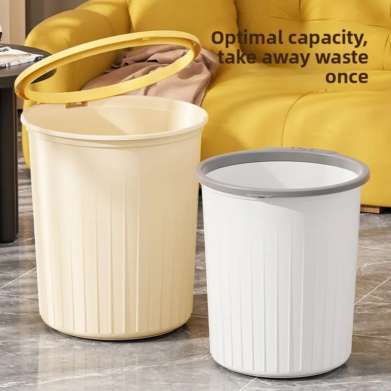 

Large Capacity Kitchen Office Plastic Trash Can Affordable No Cover Paper Basket Waste Bin Home Use Simple Style round Shape