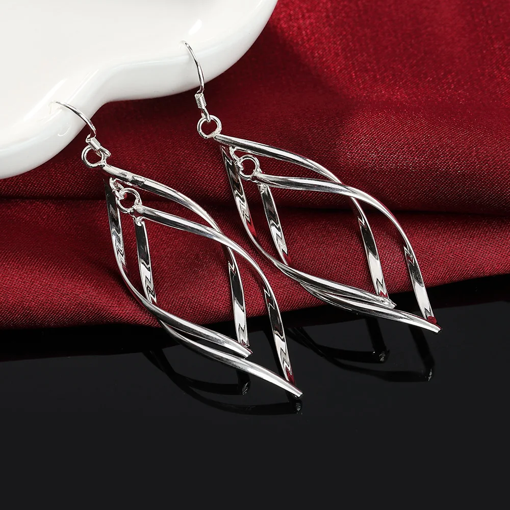 Fine High Quality Silver Color Earrings Fashion Jewelry Elegant Woman Hanging Drop Long Wedding Christmas Gifts