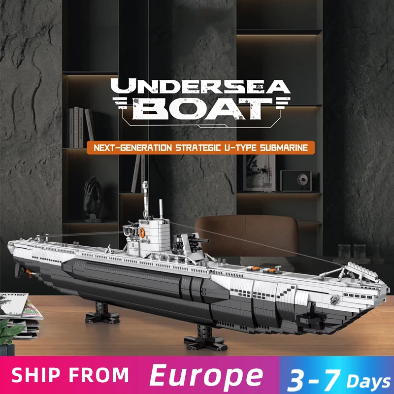 3624PCS U Förmigen U-boot Bausteine Unterwasser Boot Modell Ziegel Mit Basis Halterung Desktop Ornamente Kinder DIY Spielzeug Geschenke