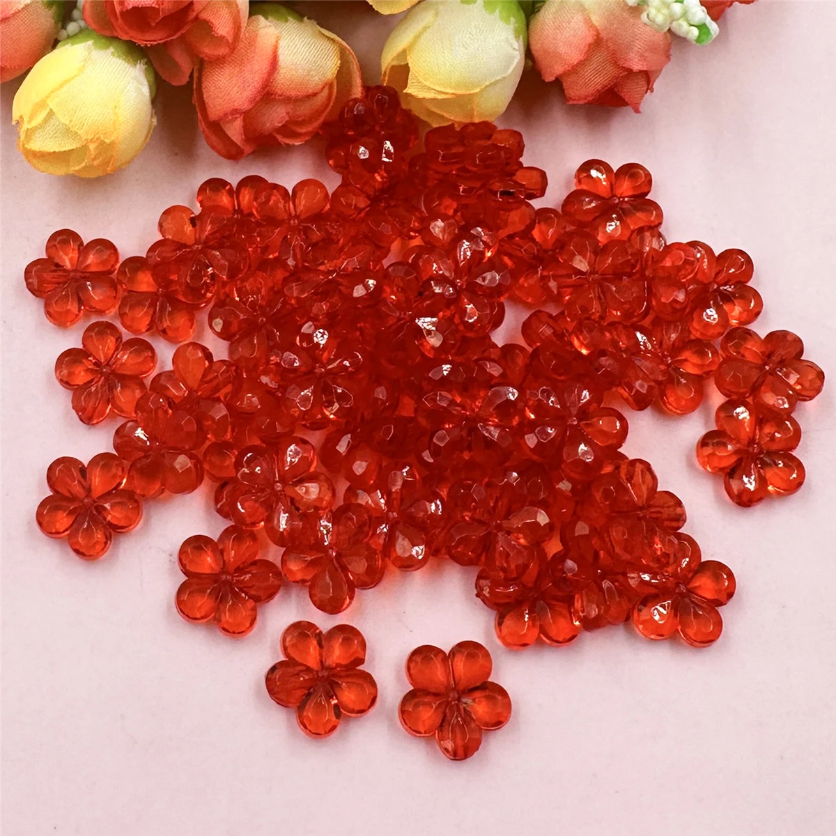 100pcs 14mm Acrylic Multicolor Flower Shape Spacer Loose Beads With Hole DIY Handmade Material Jewelry Accessories Wholesale