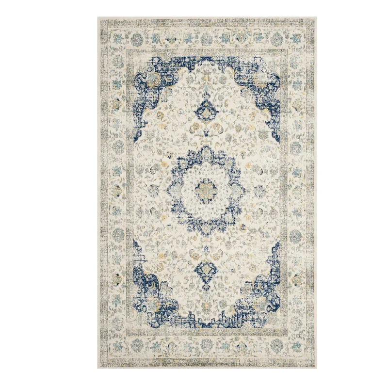 Vintage Medallion Doormat Bohemian Pattern Distressed Texture Large Size for Living Room Entry & Global Decor