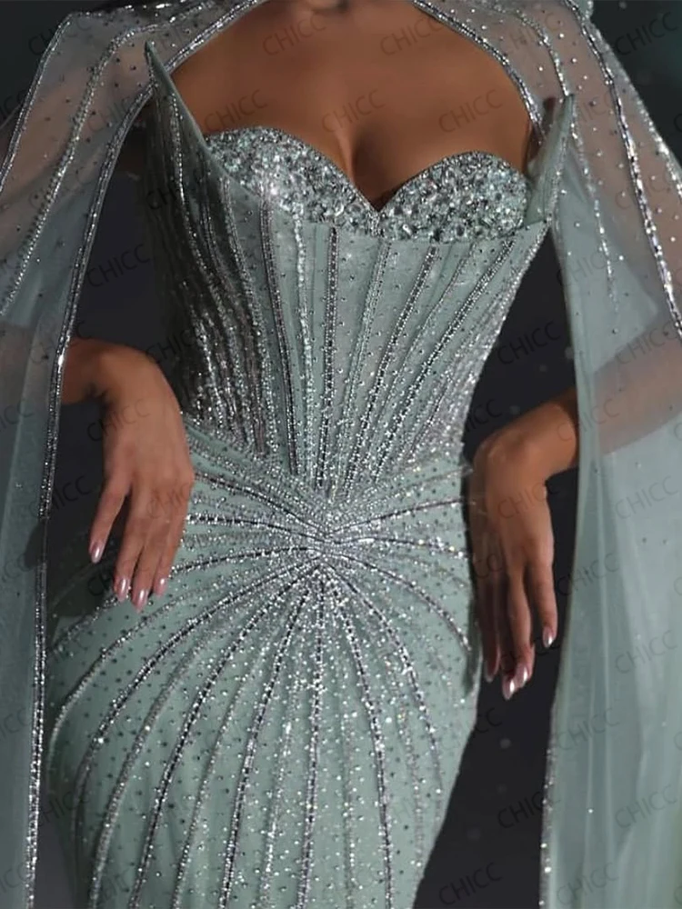 فساتين سهرة فاخرة مع كيب قابل للانفصال على شكل قلب بدون أكمام لحفلات الزفاف حورية البحر فستان حفلة موسيقية عربي مخصص