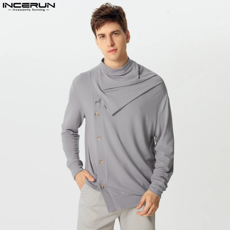 Y-INCERUN-Pulls à manches longues pour hommes, col pys, patte inclinée, loisirs, monochromatique, bien ajusté, mode masculine, PVD, nouveau, 2024