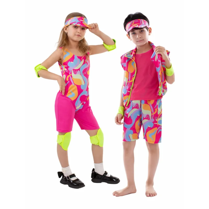 

qq38Movie Ryan Gosling Cosplay Costume Princess Stripe Pink Shirt Shorts for Boy Girls Beach Wear Set Kids Halloween