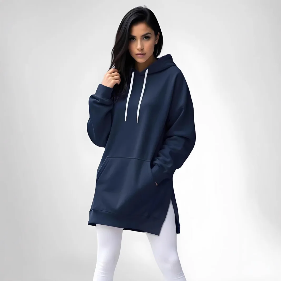 Manteaux à capuche pour femmes, couleur unie, veste avec poche, cordon de serrage, légèrement extensible, ample, décontracté, bureau, dame, printemps automne 2025