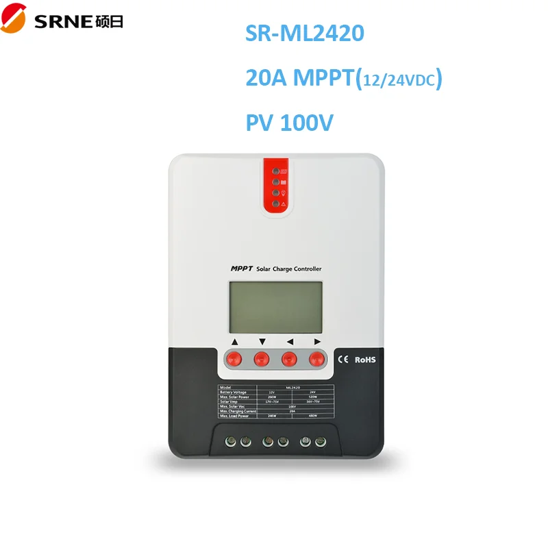 

ML Series Charge Discharge Controller SRNE ML2420 12V/24V 20A MPPT Solar Charge Controller for Solar Home System