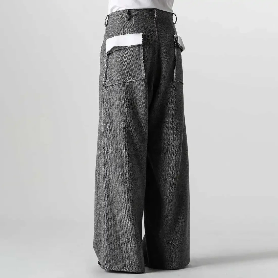 تصميم حافة بيضاء مكشوفة بجيب YOJI OOAK، سروال كاجوال عالي الخصر وسيم ونحيف مستقيم الساق للرجال #4