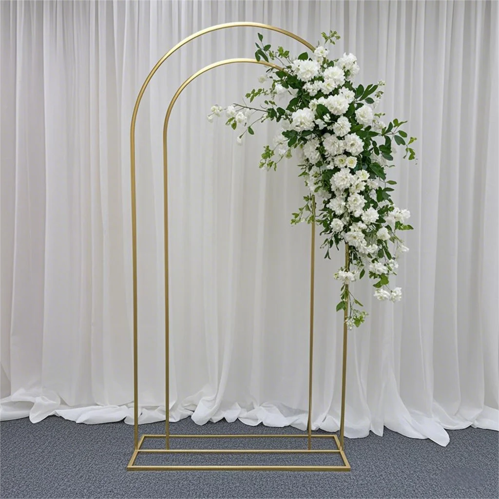 Estante de exhibición de doble arco brillante, marco de puerta chapado en oro para boda al aire libre, fondos para fiesta de cumpleaños, letrero de bienvenida, soporte para globos