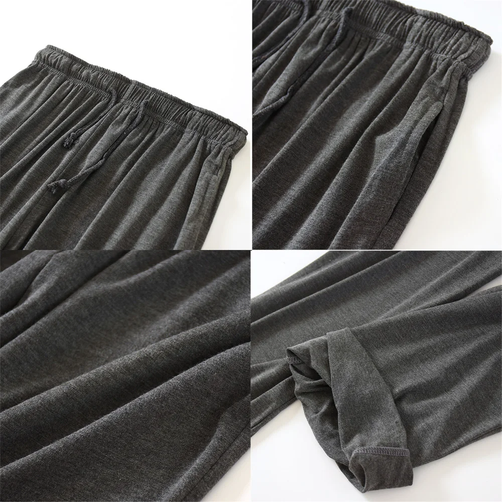 Spring Autumn Men\'s Pajama Trousers Modal Home Pants Thin Wide Leg Large Size Loose Drawstring Sleep Bottom Sleepwear Trousers