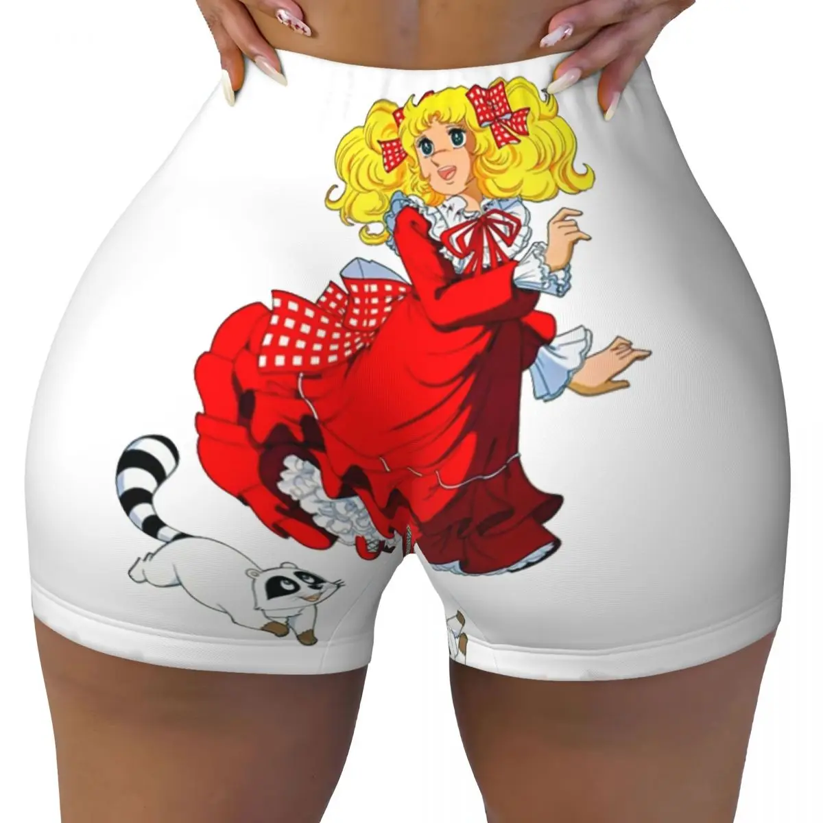 Pantalones cortos deportivos de color blanco y diseño personalizado, ideales para correr, practicar yoga o hacer ejercicio, con motivos de anime y manga, para mujer.