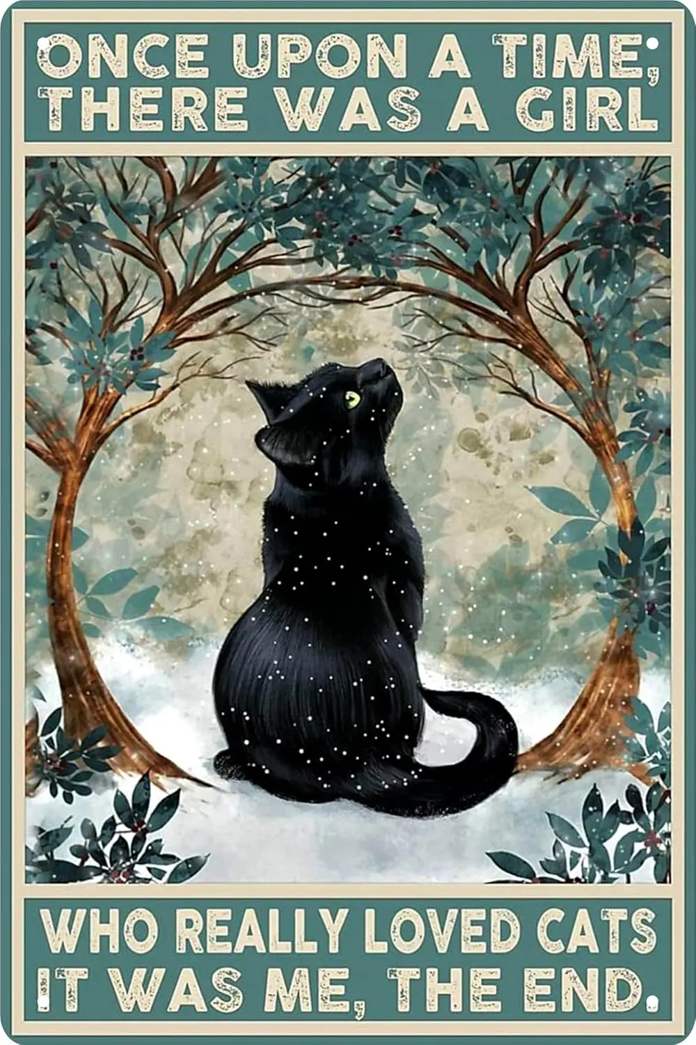 Letrero de metal vintage con decoración de gato negro, póster artístico de una vez, una vez había una niña, para el hogar, bar, pósteres bonitos