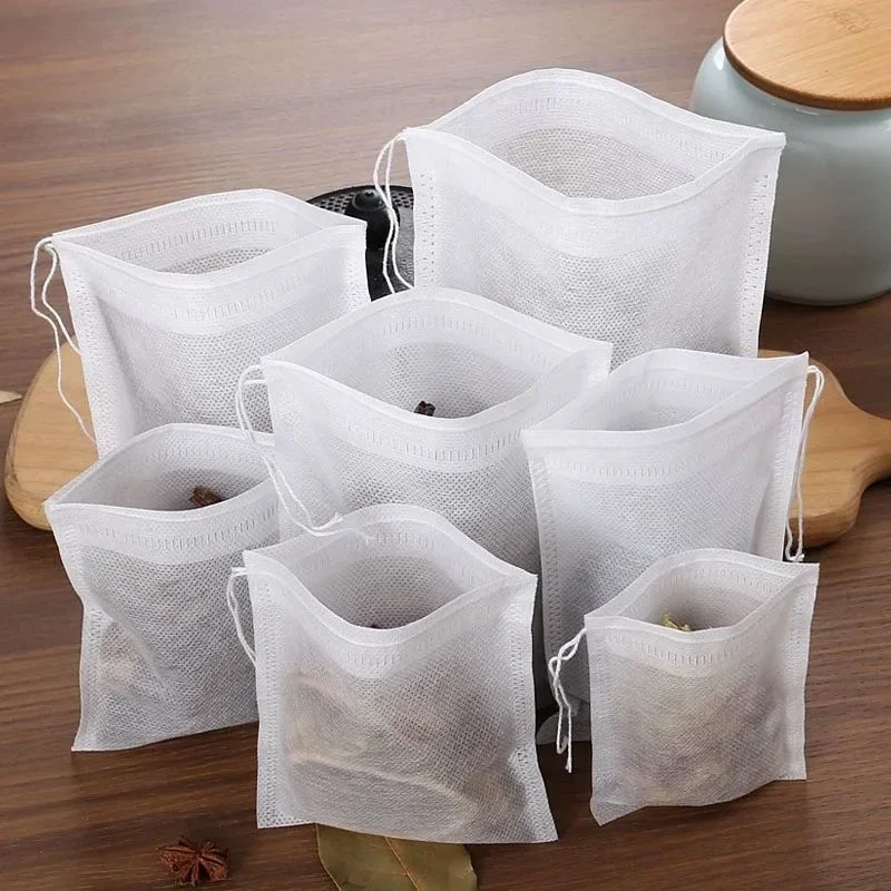 200/50PCS Disposable Tea Filter Bags Non-woven Fabric Empty Sealed Filters Bags with Drawstring Kitchen Teaware for Coffee Spice