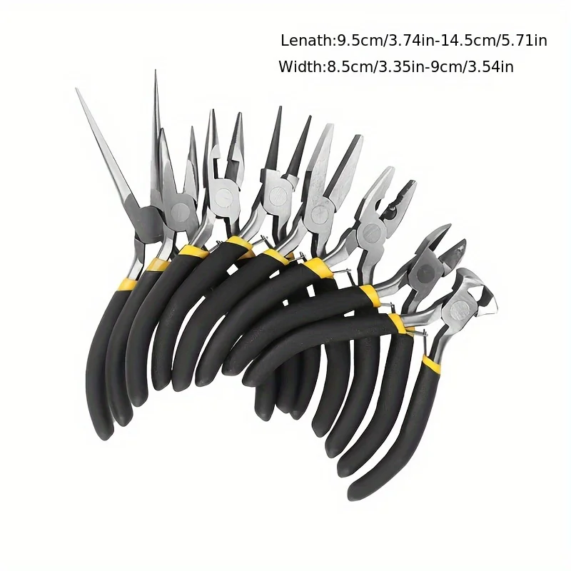 8PCS Mini Pliers Set Long Nose with Teeth Flat Jaw Round Curved Needle Diagonal Nose Wire End Cutting Cutter Tools