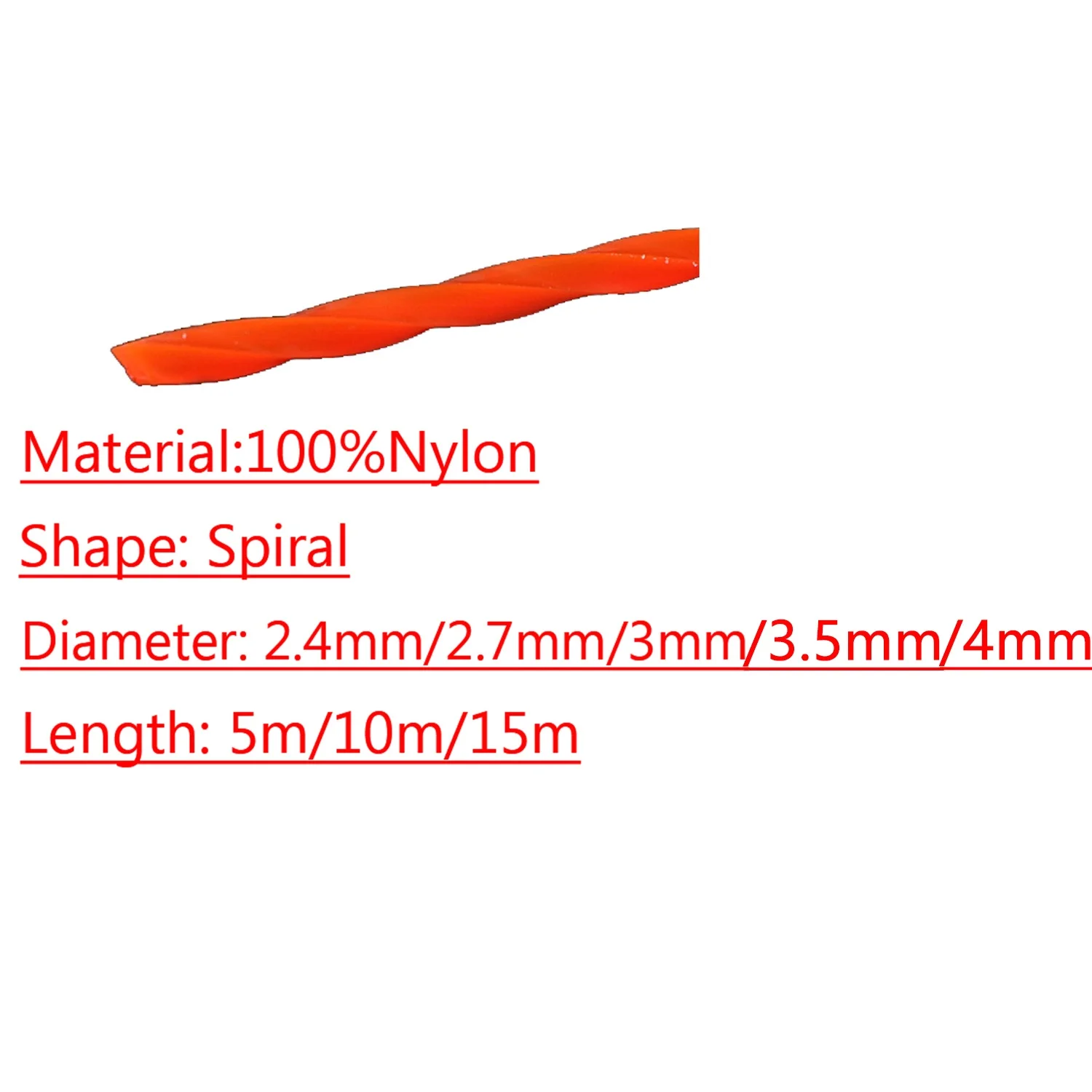 Imagem -04 - Lusqi-nylon Grass Trimmer Linha Corda Espiral Cortador de Escova Cortador de Grama Acessório Principal 5m 10m 15m x 2.4 mm 2.7 mm mm 3.5 mm mm