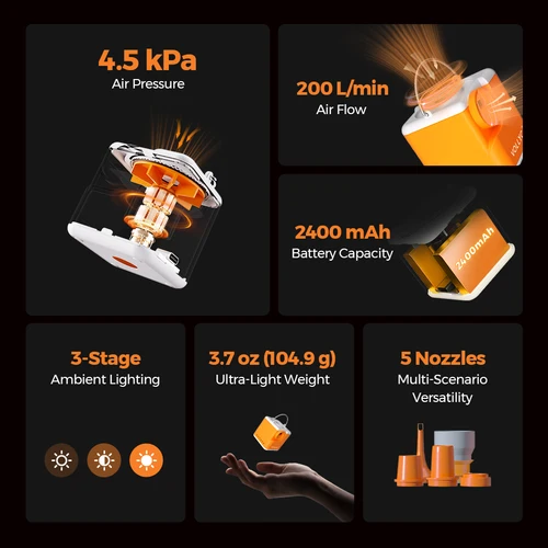 Imagen 2 del producto VOLLYC Bomba de aire eléctrica, NANO PUMP 5, bomba de aire portátil ultraligera recargable, adecuada para colchón de aire, bolsa de vacío, camping