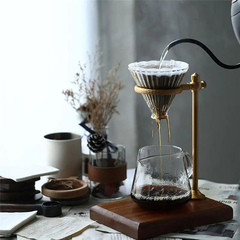 KSOL Pour Over Stand Coffee Station, Pour Over Coffee Dripper Adjustable Coffee Filter Stand Holder with Wooden Base