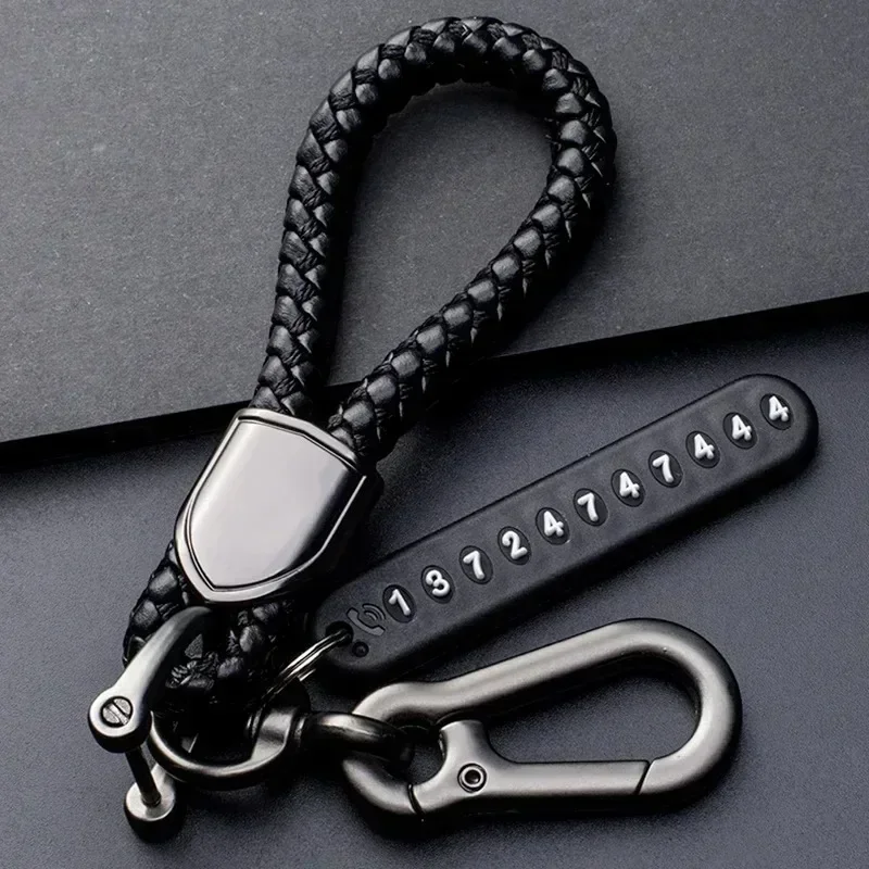 Anti-Lost Keychain Car Braided Rope Key Pendant with Phone Number Strip Card Weave Rope Keyfob Keyring Key Holder Accessories