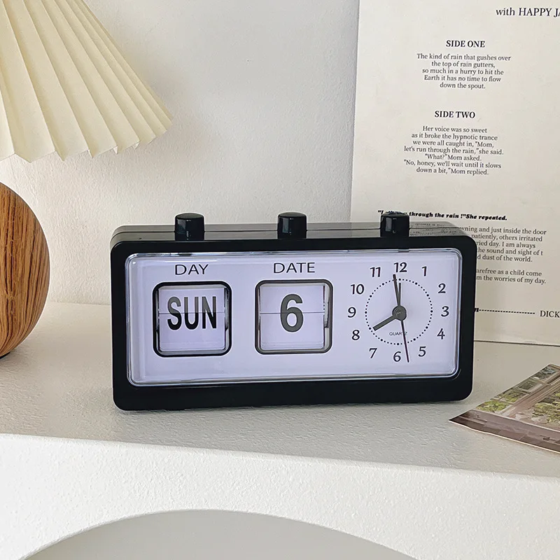 New Creative Bedrooms Alarm Clock Fun Flip Mechanical Alarm Clock Desktop Digital Calendar Clocks Retro Desk Clocks Home Decor