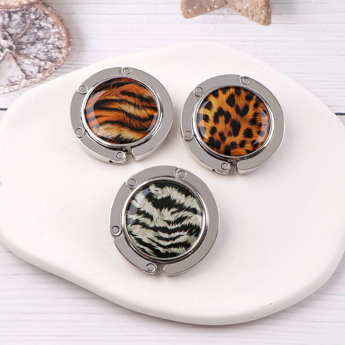 

Leopard Print Handbag Hooks Folding Metal Table Bag Holders Portable Purse Hangers Unique Parts Accessories Non-Slip Hooks